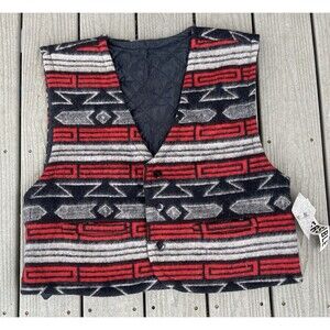 Vintage Reversible Wool Blend Aztec Quilted Vest Black/Red Pattern Men’s XL 90’s
